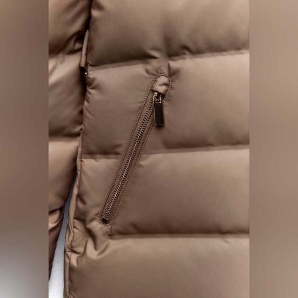 Zara KHAKI LONGLINE HOODED QUILTED JACKET - Picture 16 of 16